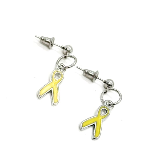 Silver-tone Yellow Ribbon Earrings, Awareness Gifts, Yellow Ribbon Charms, Support Our Troops, POW, Awareness Ribbon Charm