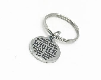 Sleutelhanger met schrijversmotief, voor aspirant-auteur, literatuurliefhebber, docent Engels, cadeau voor haar, cadeau voor hem, iemand die graag schrijft, schrijfdocent