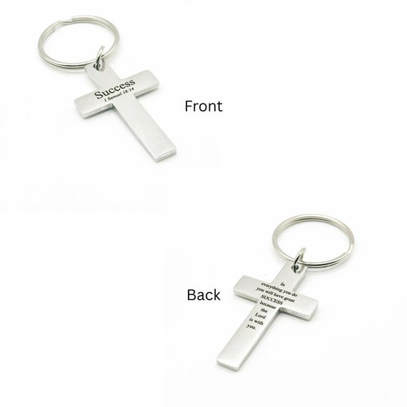 Success 1 Samuel 18 14 Cross Keychain Stainless Steel Christian Gift Inspirational Scripture Key Ring Faith Encouragement