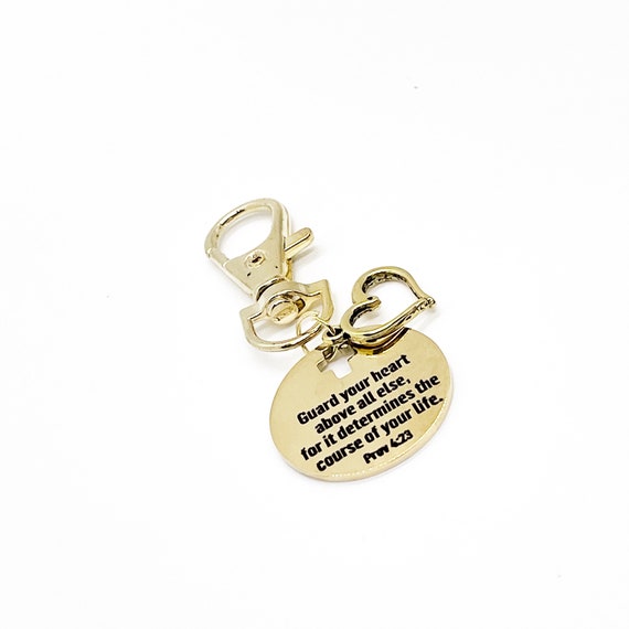 Scripture Gift, Guard Your Heart Above All Else Clip On Charm, Faith Gift, Keychain Charm, Christian Gift, Baptism Gift, Backpack Charm