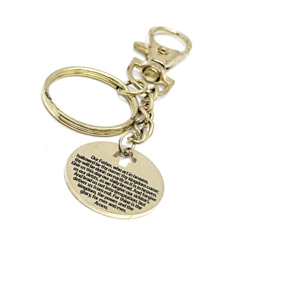 Lord's Prayer Goldtone Large Charm Key Chain, Christian, Our Father, Matthew 6 9 to 13, Model Prayer, Biblical Prayer, Faith Gift, Believer