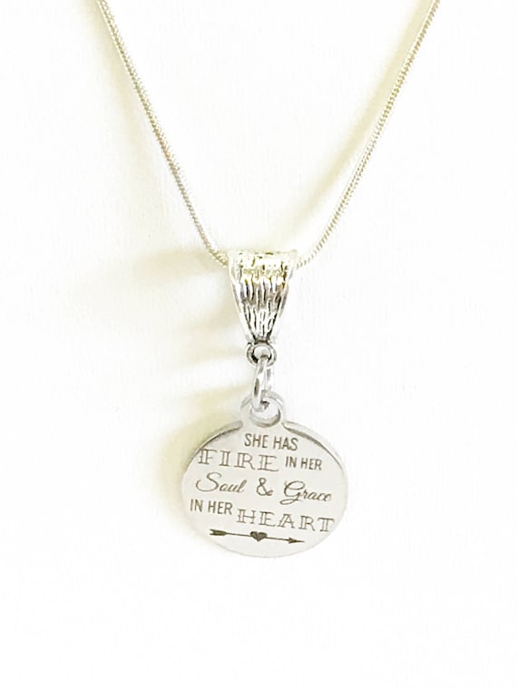 She Has Fire In Her Soul and Grace In Her Heart Pendant Necklace, Inspirational Jewelry, Graduation Gift, Motivational Necklace Gift For Her