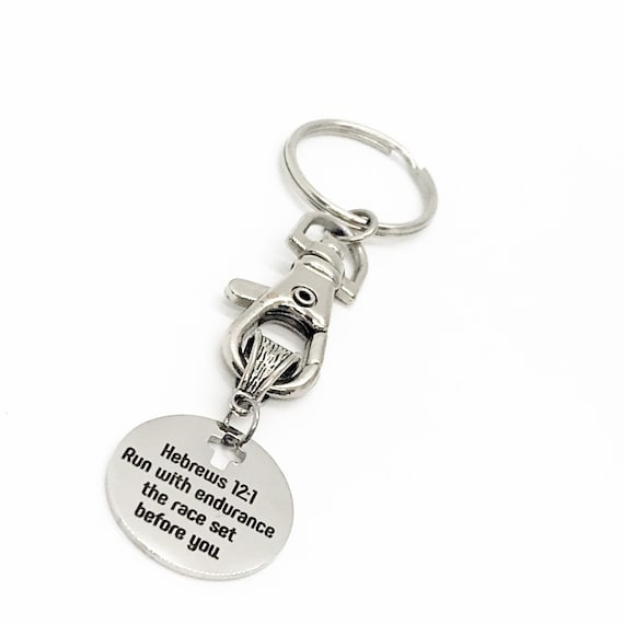 Hebrews 12 1 Endurance Scripture Keychain Christian Gift Runner Motivation Faith Accessory