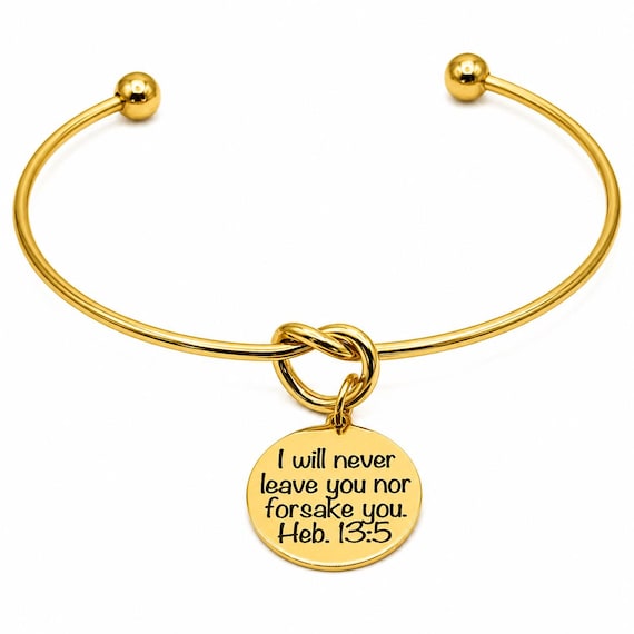 God Never Leaves Us Print Goldtone Cuff Bracelet