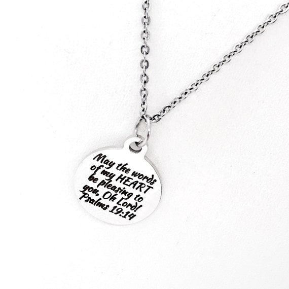 Scripture Gift, May The Words Of My Heart Be Pleasing Necklace, Psalms 19 14, Scripture Quote, Scripture Charm, Christian Gift