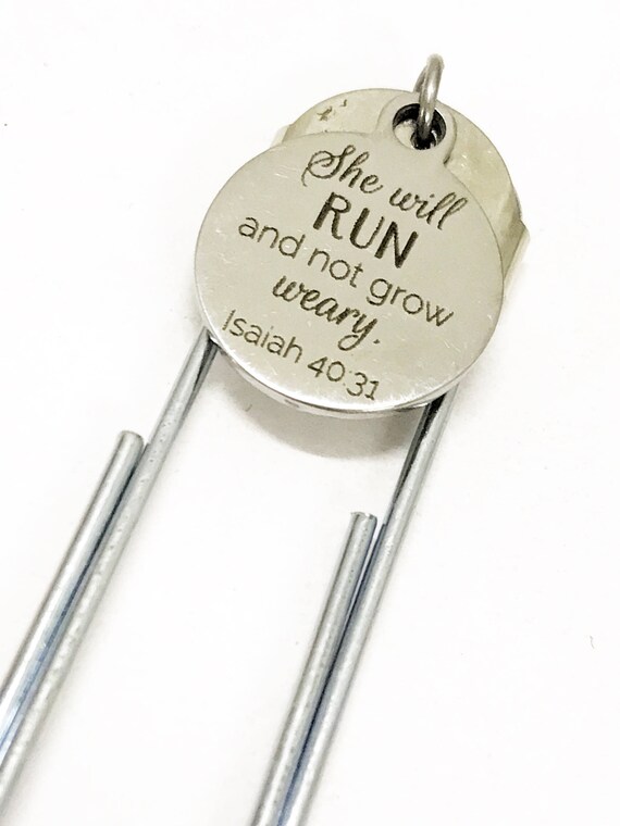 Christian Bookmark, She Will Run And Not Grow Weary Bookmark, Planner Paper Clip Bookmark, Christian Gifts, Christian Bible Scripture Gift