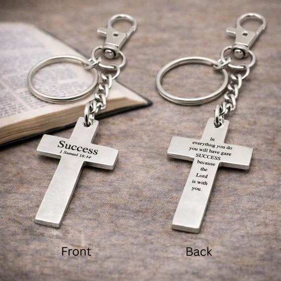 Success Scripture Cross Clip On Keychain Christian Gift Bible Verse Keychain Faith Keyring Inspirational Stainless Steel Cross Charm