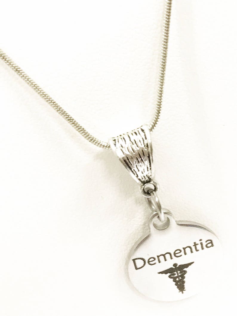 Dementia Necklace, Dementia Medical Condition Necklace, Dementia Awareness Engraved Pendant Necklace, Medical ID Jewelry, Dementia Jewelry image 4