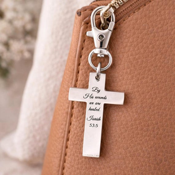 By His Wounds We Are Healed Isaiah 53 5 Cross Clip On Charm Christian Scripture Faith Gift