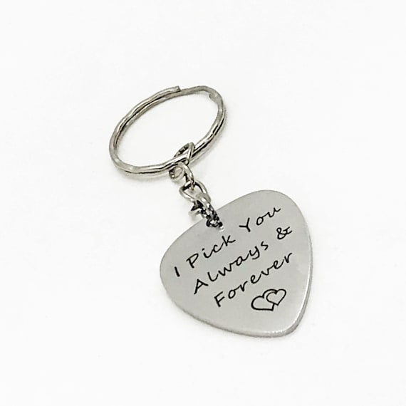 Love Gift, I Pick You Always and Forever Keychain, Husband Gift, Wife Gift, Girlfriend Gift, Guitar Pick Keychain, Boyfriend Gift