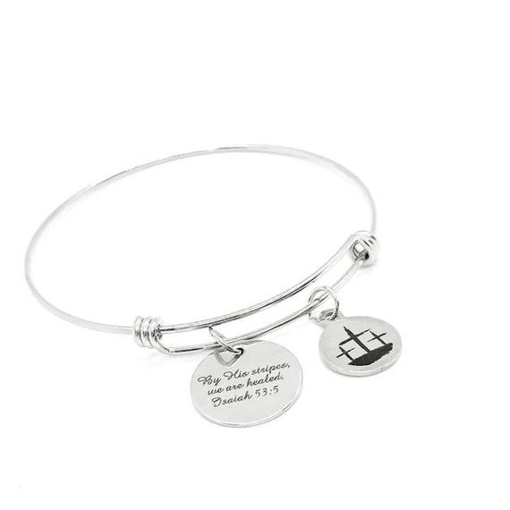 By His Stripes We Are Healed Bracelet Isaiah 53 5 Christian Jewelry Stainless Steel Faith Bible Verse Charm Bracelet Religious Gift