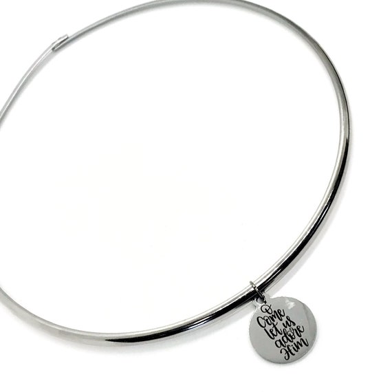 Collar Necklace, Come Let Us Adore Him Necklace, Charm Collar, Charm Necklace, Faith Gift, Christmas Gift, Gift For Her