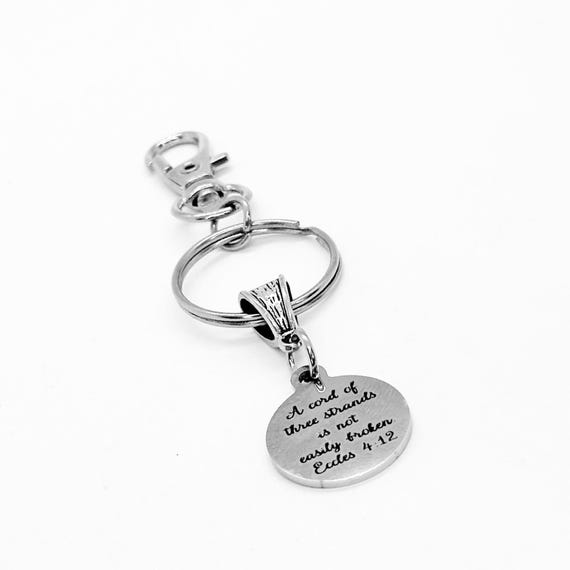 A Cord Of Three Strands Charm Keychain, Ecclesiastes 4 12 , Recovery Gift, Accountability Partner, Bible Study Group, Christian, Religious