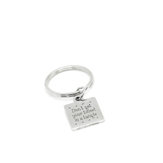 Dont Get Your Tinsel In A Tangle Keychain, Stainless Steel Christmas Holiday Gift Funny Stocking Stuffer 19mm Charm