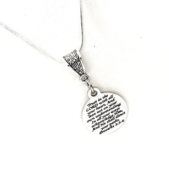 Trust In The Lord Necklace, Scripture Gift, Scripture Necklace, Proverbs 3 5 and 6, Christian Gift, Christian Jewelry, Faith Jewelry Gift