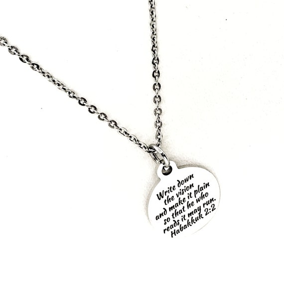 Write Down The Vision Necklace, Affirmation Jewelry, Attraction Jewelry, Vision Board Jewelry, Scripture Gifts, Habakkuk 2 2
