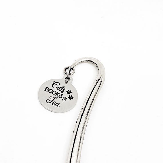 Cats Books Tea Charm Bookmark, Cat Lover, Tea Lover, Book Lover, Reader Gift, Wife Gift, Daughter Gift,  Mom Gift, Gift For Her