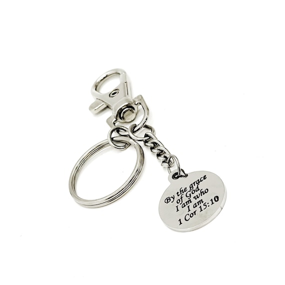 Scripture Gift, By The Grace Of God I Am Who I Am Clip On Keychain, 1 Corinthians 15 10, Scripture Quote, Faith Gift, Bible Verse Gifts