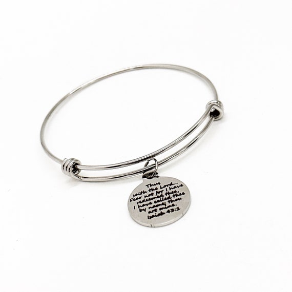 Christian Gift, God Has Redeemed Us Bracelet, Isaiah 43 1 Bible Quote, We Are His, Expanding Charm Bangle Bracelet, Scripture Gift