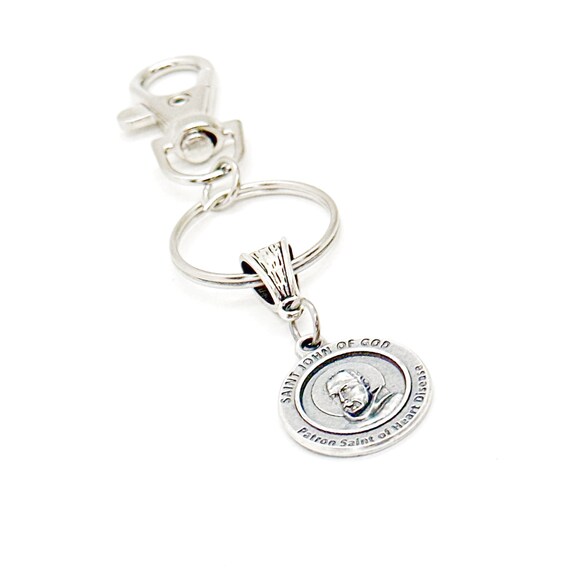 Saint John Of God Patron Saint Of Heart Disease Charm Clip On Keychain, Catholic Saint Gifts, Heart Attack Gift, Heart Patient Gift