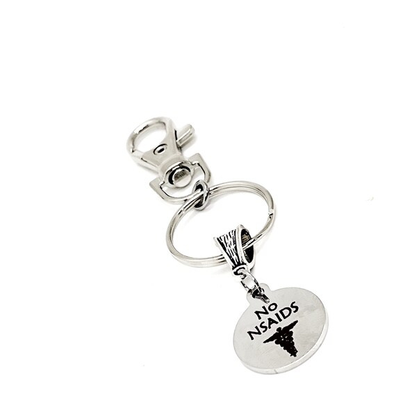 No NSAIDS Medical Notice Charm Keychain, Clip On Keychain, Medical Caduceus, Medical Condition Awareness, Medicine Allergy Notice