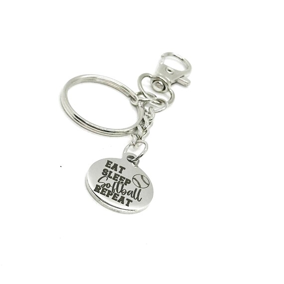 Eat Sleep Softball Repeat Charm Key Chain, Team Gifts, Wife Gift For Her, Softball Player, Softball Mom, Team Mom Gift, Daughter Gift