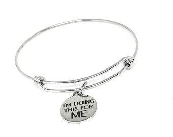I'm Doing This For Me Stainless Steel Bracelet, Adjustable Motivational Charm Bangle Empowerment Jewelry Self Love Gift For Her Confidence