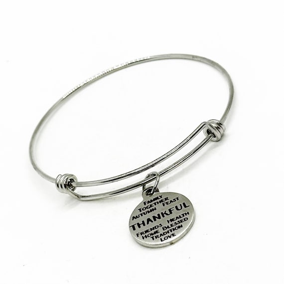 Thankful Words Charm Bracelet, Thankful For You, Thankfulness, Thanksgiving Jewelry, Be Thankful, Gift For Her, Daughter, Wife, Friend, Mom