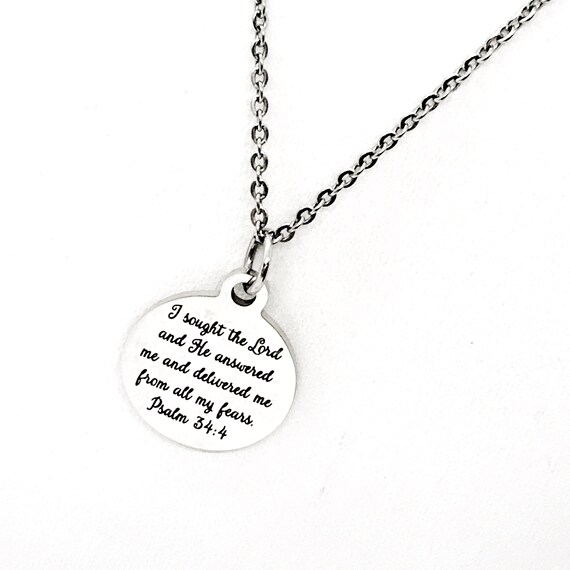 Christian Jewelry, I Sought The Lord Necklace, He Delivered Me From My Fears, Christian Gift, Jewelry Gift, Christian Verse, Psalm 34 4