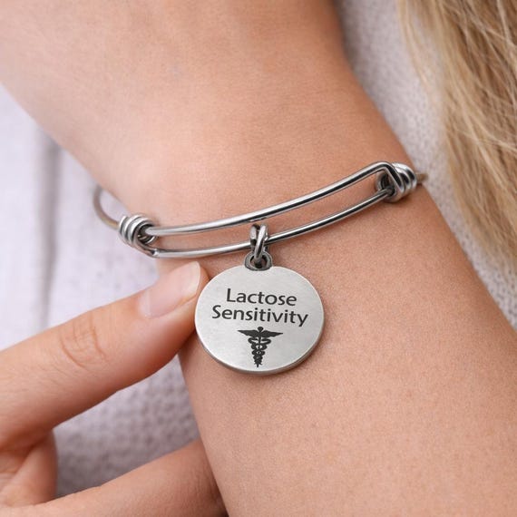 Lactose Sensitivity Medical Condition Charm Bracelet Stainless Steel Expanding Bangle Food Sensitivity Awareness Jewelry