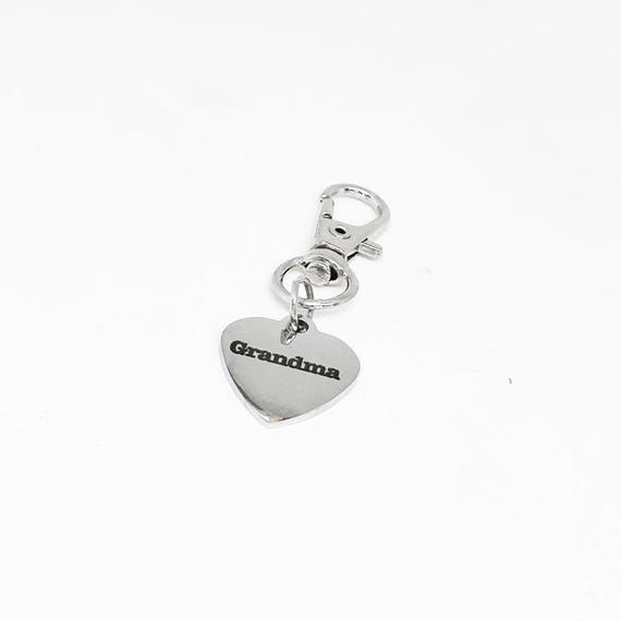 Grandma Clip On Charm Stainless Steel Engraved Heart Keychain Gift For Grandmother Mother’s Day Gift Purse Charm Family Jewelry