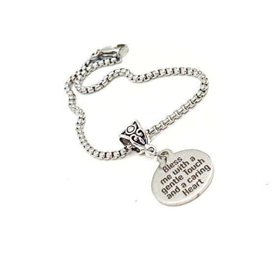 Bless Me With A Gentle Touch And A Caring Heart Charm Bracelet, Nurse Prayer, Doctor Prayer, Healthcare Provider Gift, Nursing School Gift