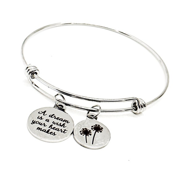 A Dream Is A Wish Your Heart Makes Dandelion Charm Bracelet, Graduation, Entrepreneur, Downline Direct Sales Team, Daughter Gift For Her