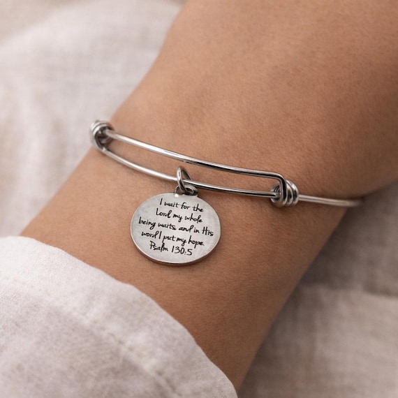 Psalm 130 5 Faith Bracelet Christian Scripture Jewelry Stainless Steel Bangle Bracelet Religious Gift For Women