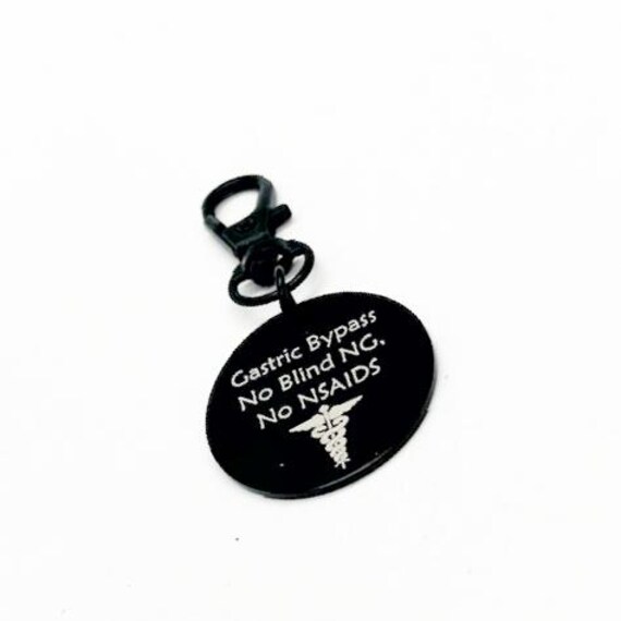 Gastric Bypass Large Clip On Charm, Medical ID Tag, No Blind NG, No NSAIDS, Medical Condition, Gastric Bypass Medical Awareness