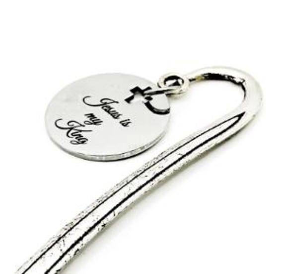 Jesus Is My King Stainless Steel Bookmark With Engraved Charm Christian Bible Verse Gift Faith Accessory From JKCE Designs