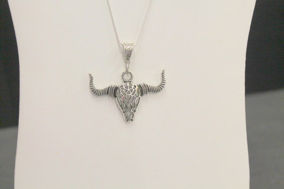 Grab The Bull By The Horns Pendant on Silver Necklace, Cow Horns Jewelry, Bull Horns Jewelry Gift For Her, Cowgirl Southwestern Style
