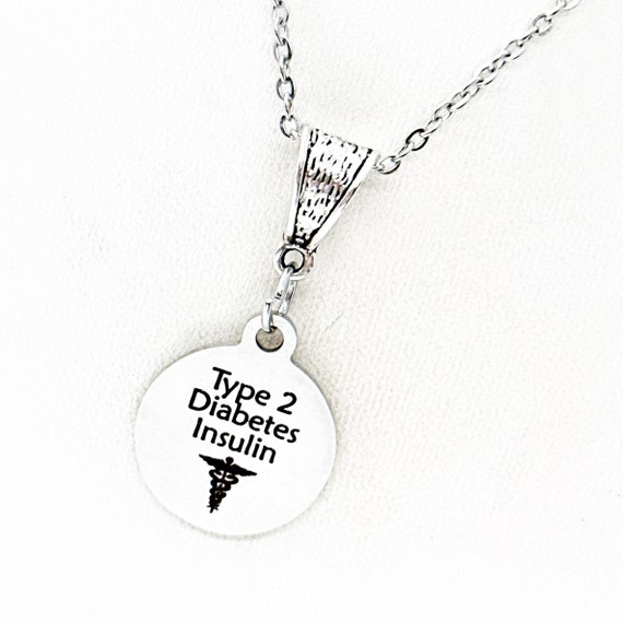 Type 2 Diabetes Insulin Necklace, Medical Condition Jewelry, Diabetes Awareness, Medical Caduceus, Gift For Her, Gift For Him