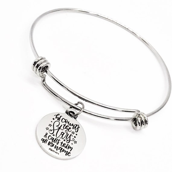 Faith Gift, He Counts The Stars And Calls Them All By Name Bracelet, Charm Bracelet, Faith Jewelry, Christian Gift, Psalm 147 4 Charm, C584