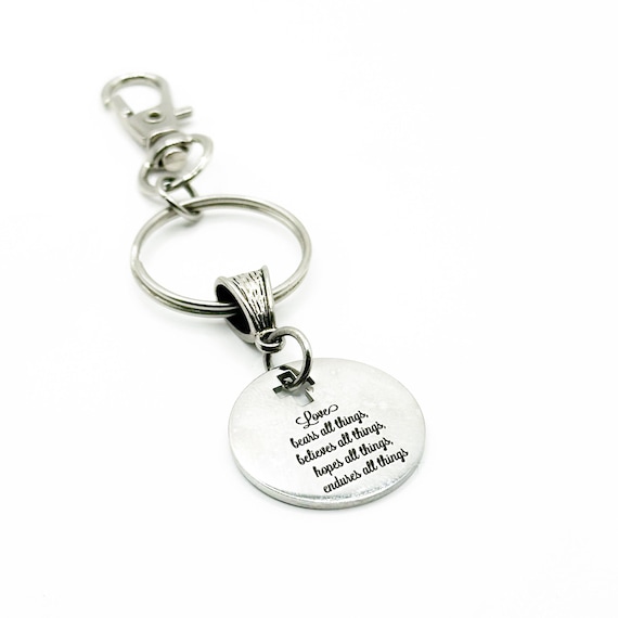 Christian Love Scripture Keychain Stainless Steel Faith Gift Cross Charm Inspirational Bible Verse Keychain For Her Or Him