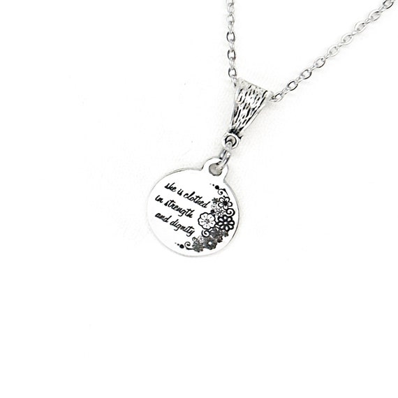 She Is Clothed With Strength And Dignity Prov 31 25 Necklace, Proverbs Woman, Gift For Her, Faith Jewelry, Daughter, Wife Gift, Christian