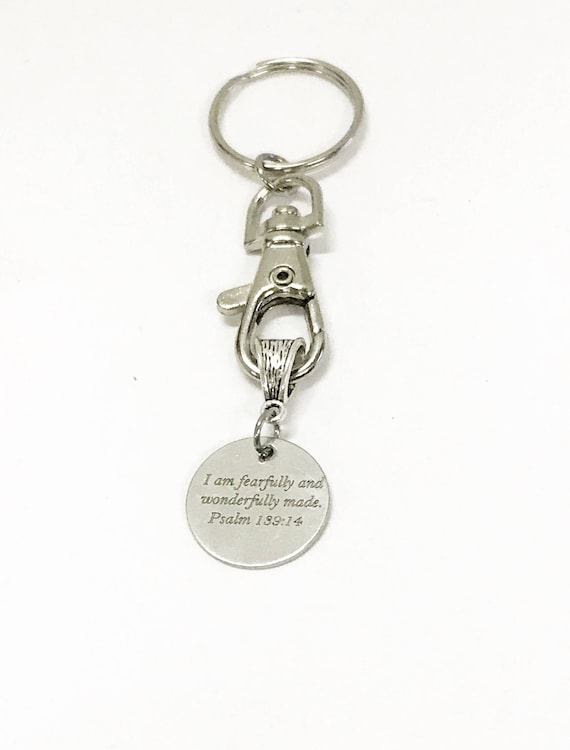 I Am Fearfully And Wonderfully Made Keychain, Psalm 139:14 Bible Verse Gift, Sympathy Gift for Him, Daughter Encouragement Gift for Her