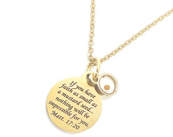 Mustard Seed Necklace, Mustard Seed Scripture Pendant, Matthew 17 20, Christian Necklace, Faith Necklace, Mustard Seed Faith Gift