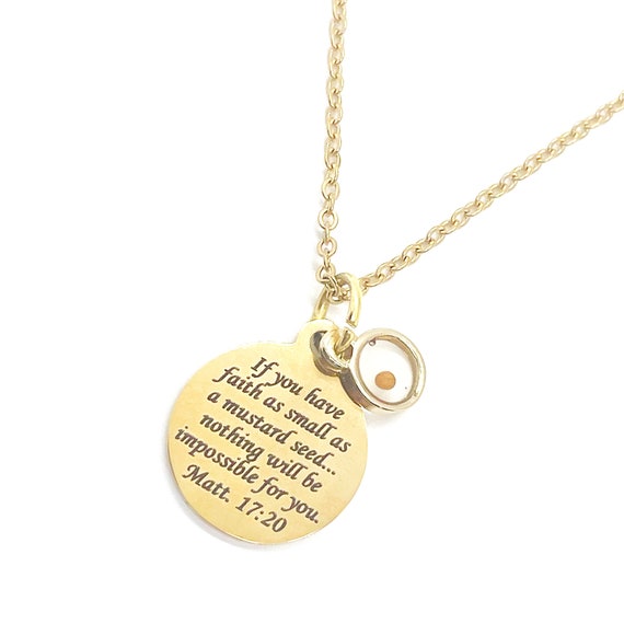 Mustard Seed Necklace, Mustard Seed Scripture Pendant, Matthew 17 20, Christian Necklace, Faith Necklace, Mustard Seed Faith Gift
