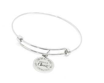 Allt förmår jag genom Kristus som ger mig styrka armband i rostfritt stål kristna smycken tro gåva bibelvers Filipperbrevet 4 13