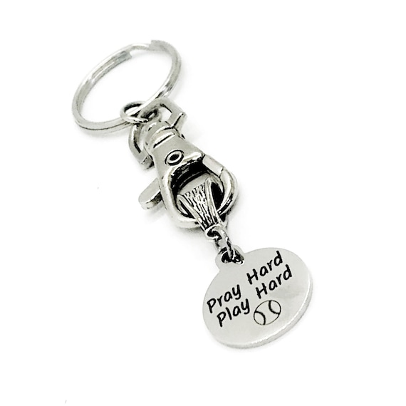 Softball Keychain, Pray Hard, Play Hard Keychain, Softball Player Gift, Daughter Gift, Gift For Her, Softball Daughter, Softball Playoffs