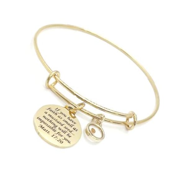 Mustard Seed Goldtone Scripture Bracelet, Matthew 17 20, Mustard Seed Jewelry, Christian Jewelry, Mustard Seed Faith Jewelry Gift For Her