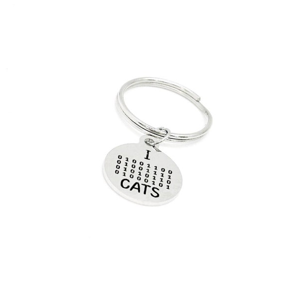 I Love Cats Simple Charm Keychain, Binary Code, Cats and Computers, Programmer, Developer, Going To College, Computer Science Major