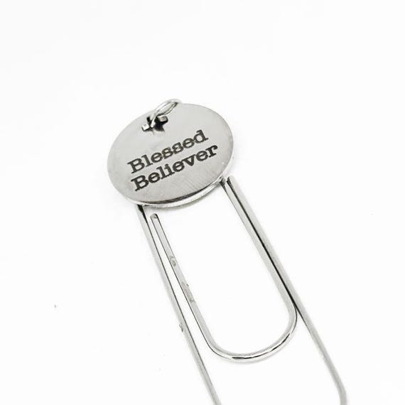 Blessed Believer Stainless Steel Engraved Charm Paperclip Bookmark Christian Gift