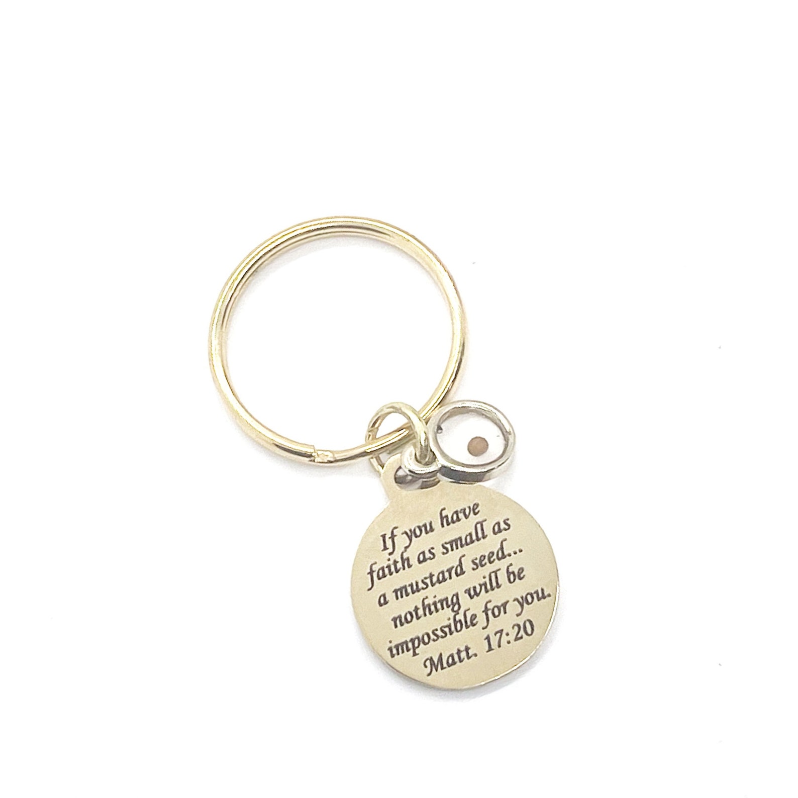 Mustard Seed Goldtone Keychain, Mustard Seed Faith, Matthew 17 20 Gift